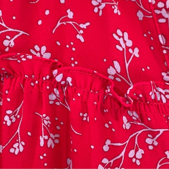 The Pioneer Woman Micro Ruffle Tiered Tunic S P2P 18-19” red w/blue floral boho - Picture 5 of 13